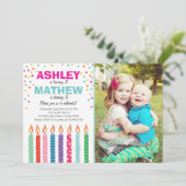 双子の共同誕生日パーティーの招待ツインズデュアル 招待状 (スタンド正面)