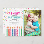 双子の共同誕生日パーティーの招待ツインズデュアル 招待状 (正面/裏面)