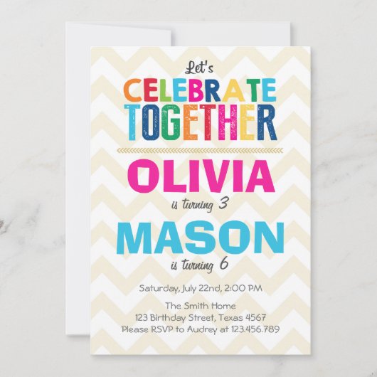 双子の共同誕生日パーティーの招待 招待状 (正面)
