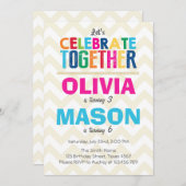 双子の共同誕生日パーティーの招待 招待状 (正面/裏面)