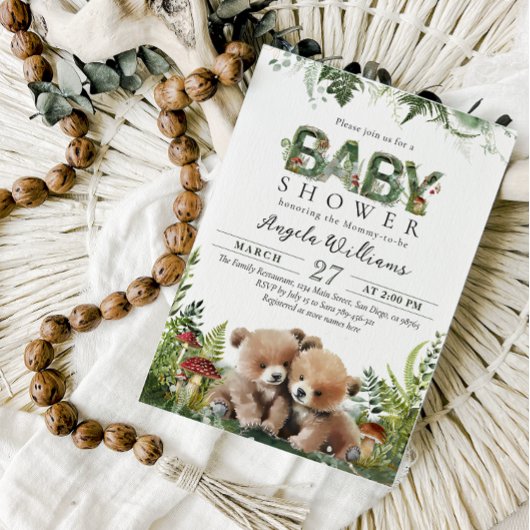双子の冒険ウッドランドが赤ちゃんのシャワーを浴びる 招待状