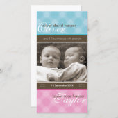 双子の写真誕生のお知らせ：:調和1P 案内状 (正面/裏面)