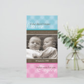 双子の写真誕生のお知らせ：:調和1P 案内状 (スタンド正面)