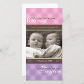 双子の写真誕生のお知らせ：:調和4P 案内状 (正面/裏面)