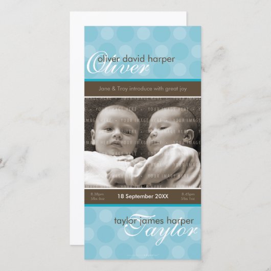 双子の写真誕生のお知らせ：:調和5P 案内状 (正面/裏面)