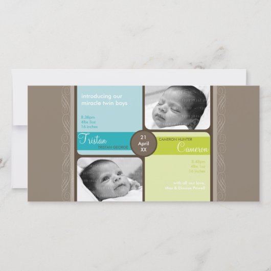 双子の写真誕生のお知らせ:: 2L 案内状 (正面)