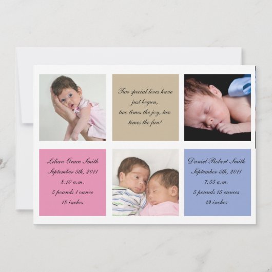 双子の出産の告知-少女と少年 案内状 (正面)