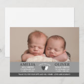 双子の出産報告/お礼カード 案内状 (正面/裏面)