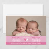 双子の出産報告/感謝カード 案内状 (正面/裏面)