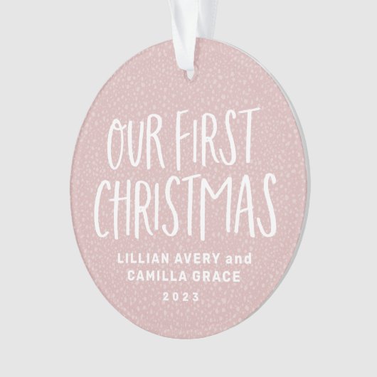 双子の初めてのクリスマスかわいいピンクパーソナライズされたの写真 オーナメント (正面)