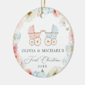 双子の初めてのクリスマス男の子と女の子のセラミックの装飾 セラミックオーナメント (左)