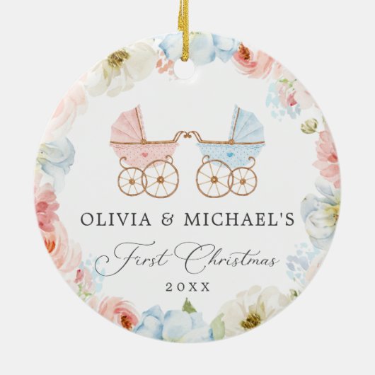 双子の初めてのクリスマス男の子と女の子のセラミックの装飾 セラミックオーナメント (裏面)