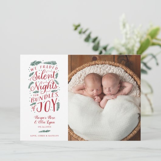 双子の初めてのクリスマス誕生発表ホリデー シーズンカード (スタンド正面)