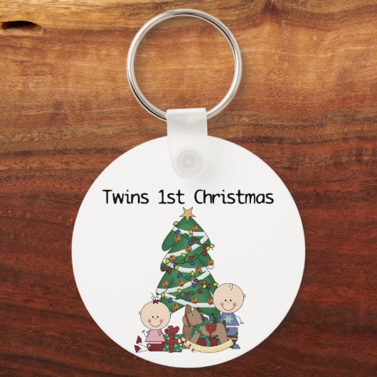 双子の初めてのクリスマスTシャツとギフト キーホルダー (正面)