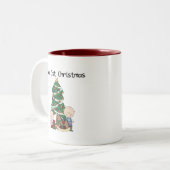 双子の初めてのクリスマスTシャツとギフト ツートーンマグカップ (正面左)