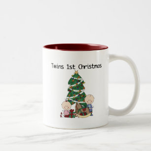 双子の初めてのクリスマスTシャツとギフト ツートーンマグカップ