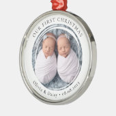 双子の初クリスマス 新生児 写真ギフト メタルオーナメント (左)