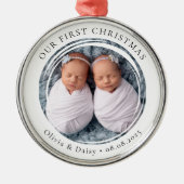 双子の初クリスマス 新生児 写真ギフト メタルオーナメント (正面)