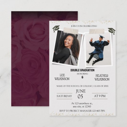 双子の卒業招待状 招待状 (正面/裏面)