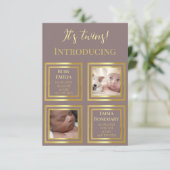 双子の双子の女生まれたばかりのの子の写真の誕生の発表 サンキューカード (スタンド正面)