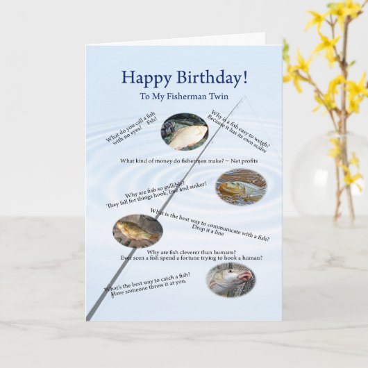 双子の場合、魚釣りは誕生日カードをジョーク カード (黄色い花)