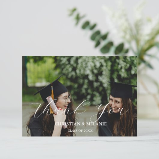 双子の大学院写真卒業サンキューカード 招待状 (スタンド正面)