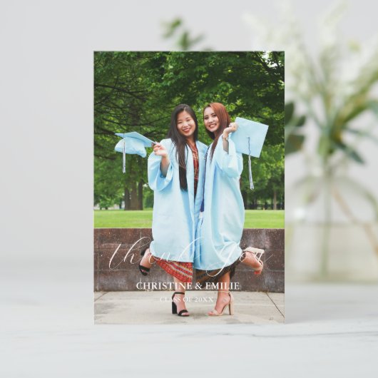 双子の大学院写真卒業サンキューカード 招待状 (スタンド正面)