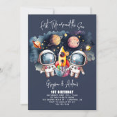 双子の太陽一周初誕生日 1歳の誕生日 招待状 (正面)