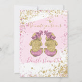 双子の女の子かわいいグリッター金ゴールドピンク赤ちゃんシャワー 案内状 (裏面)