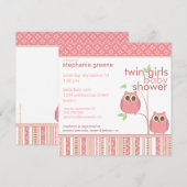 双子の女の子が生まれるよ ピンクのベイビーシャワー 招待状 (正面/裏面)