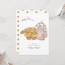 双子の女の子が着るかわいい服のベビーシャワー招待状