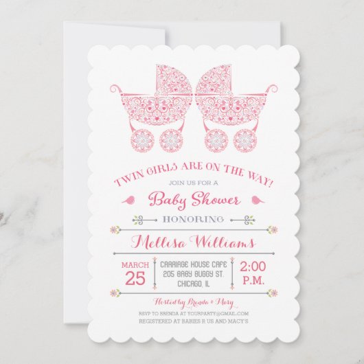 双子の女の子だ！ツインズベビーシャワー招待状 招待状 (正面)