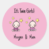 双子の女の子だ!ピンクパーソナライズされたツインベビー ラウンドシール (正面)