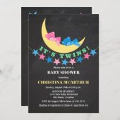 双子の女の子と男の子のテディベアベビーシャワー 招待状 (正面/裏面)