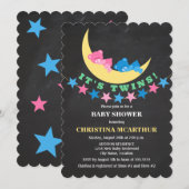 双子の女の子と男の子のテディベアベビーシャワー 招待状 (正面/裏面)