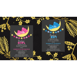 双子の女の子と男の子のテディベアベビーシャワー 招待状