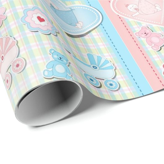 双子の女の子と男の子の赤ちゃんシャワー ラッピングペーパー (ロールコーナー)