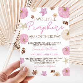 双子の女の子のカボチャ ピンクの花のベビーシャワー 招待状