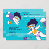 双子の女の子のシュノーケリング招待状 招待状 (正面/裏面)