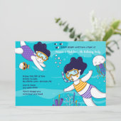 双子の女の子のシュノーケリング 誕生日招待状 招待状 (スタンド正面)