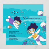 双子の女の子のシュノーケリング 誕生日招待状 招待状 (正面/裏面)