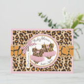 双子の女の子のチュチュ チーター柄 ベビーシャワー 招待状 (スタンド正面)