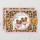 双子の女の子のチュチュ チーター柄 ベビーシャワー 招待状 (正面/裏面)