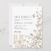 双子の女の子のバニー・ワイルドフラワー・ベビー・シャワーの招待 招待状 (正面)