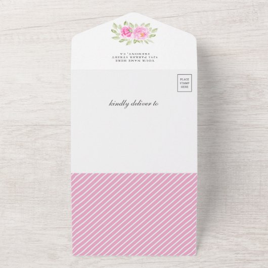 双子の女の子のピンクの花の象のベビーシャワー オールインワン招待状 (外側)