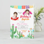 双子の女の子のフィエスタ誕生日と洗礼 招待状 (スタンド正面)