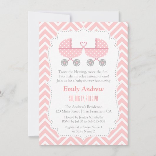 双子の女の子のベビーシャワー招待状 招待状 (正面)