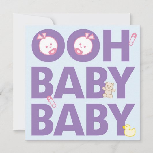 双子の女の子のベビーシャワー 招待状 (正面)