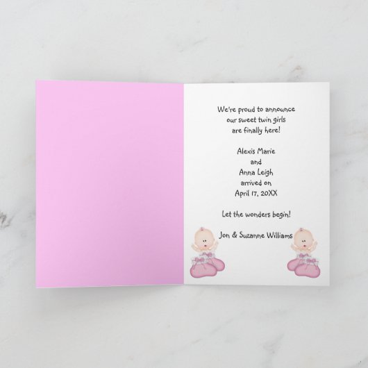 双子の女の子の発表 案内状 (内部)