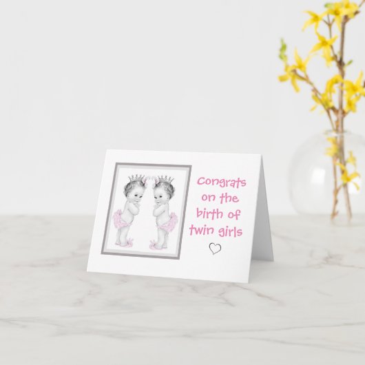 双子の女の子の誕生のグリーティングカードおめでとう カード (黄色い花)